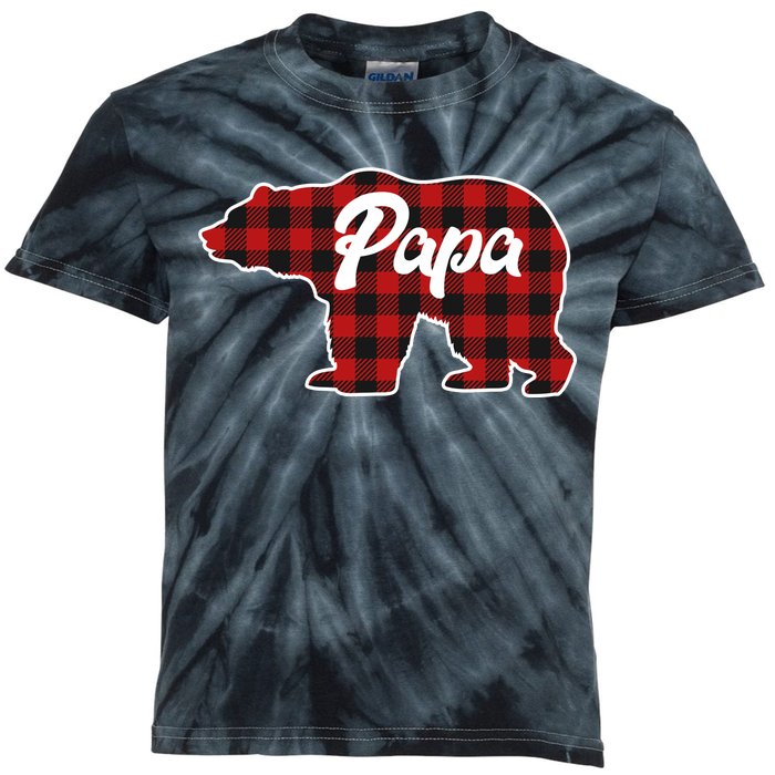 Family Christmas Matching Plaid Papa Bear Kids Tie-Dye T-Shirt