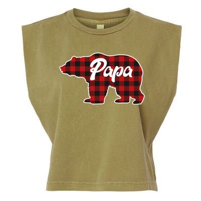 Family Christmas Matching Plaid Papa Bear Garment-Dyed Women's Muscle Tee