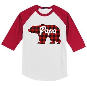 Family Christmas Matching Plaid Papa Bear Kids Colorblock Raglan Jersey