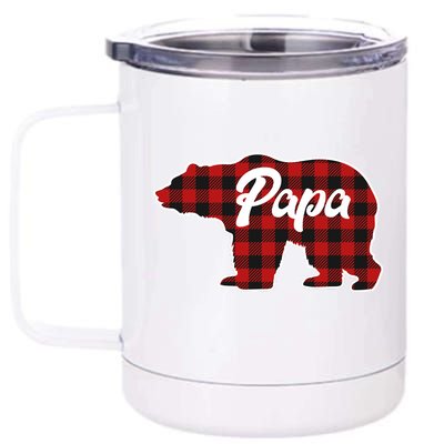 Family Christmas Matching Plaid Papa Bear 12 oz Stainless Steel Tumbler Cup