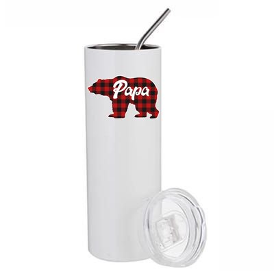 Family Christmas Matching Plaid Papa Bear Stainless Steel Tumbler