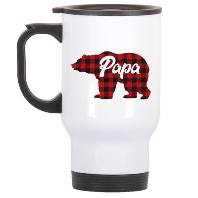 Family Christmas Matching Plaid Papa Bear Stainless Steel Travel Mug