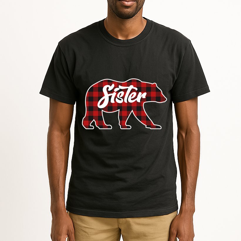 Family Christmas Matching Plaid Sister Bear Tall T-Shirt