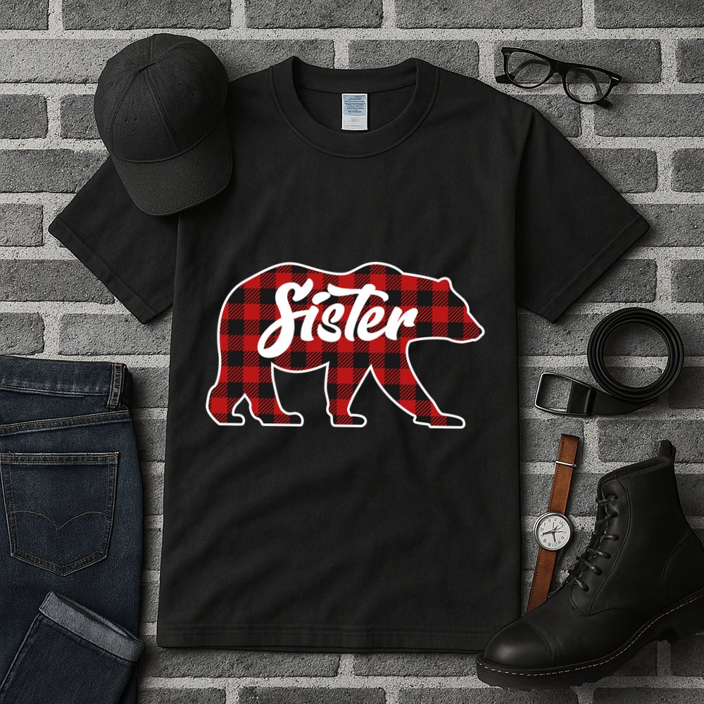Family Christmas Matching Plaid Sister Bear Tall T-Shirt