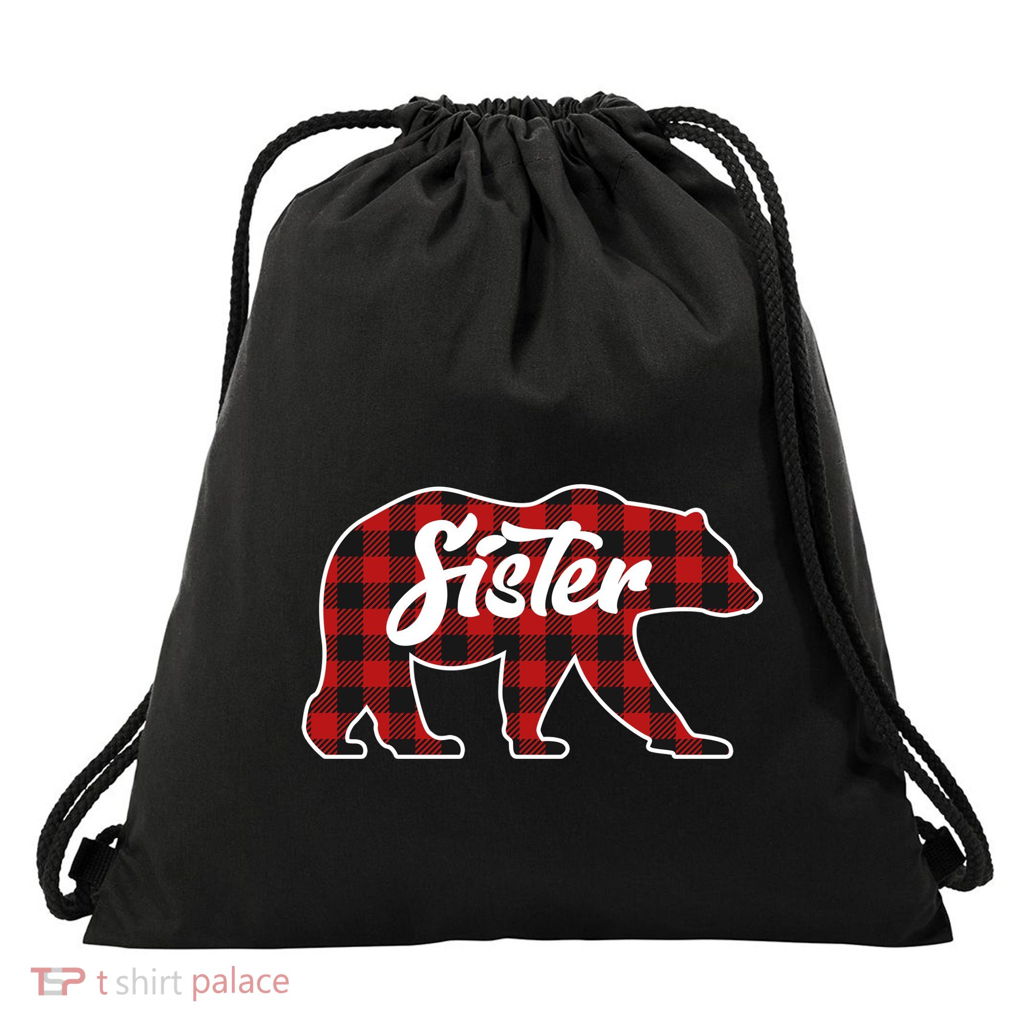 Family Christmas Matching Plaid Sister Bear Drawstring Bag