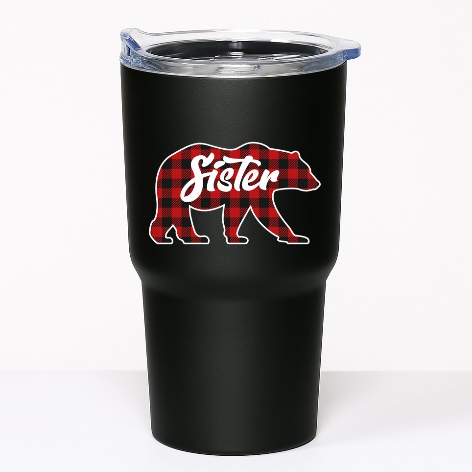 Family Christmas Matching Plaid Sister Bear Tumbler