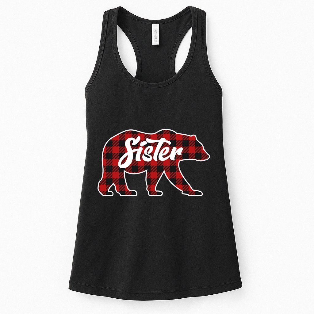 Family Christmas Matching Plaid Sister Bear Womens Tank Top