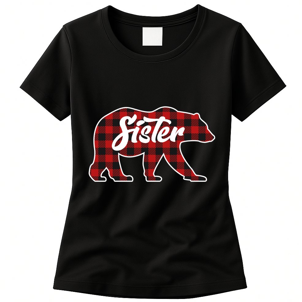 Family Christmas Matching Plaid Sister Bear Womens T-Shirt