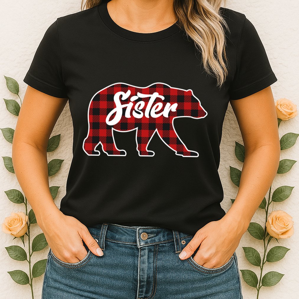 Family Christmas Matching Plaid Sister Bear Womens T-Shirt