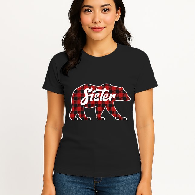 Family Christmas Matching Plaid Sister Bear Womens T-Shirt