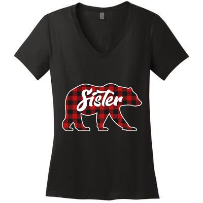 Family Christmas Matching Plaid Sister Bear Women's V-Neck T-Shirt