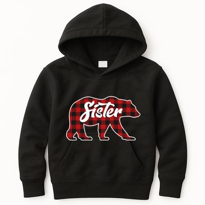 Family Christmas Matching Plaid Sister Bear Kids Hoodie