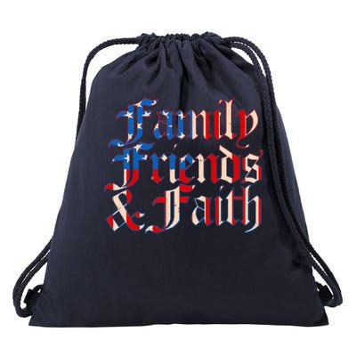 Family Friends & Faith Red White & Blue Drawstring Bag