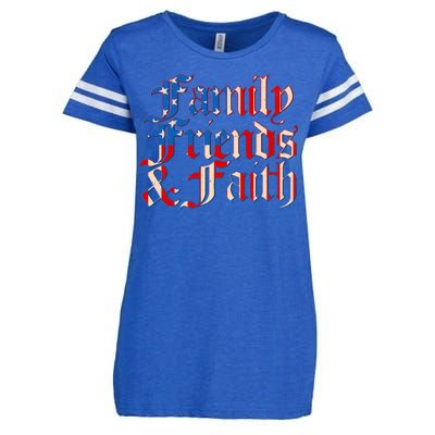 Family Friends & Faith Red White & Blue Enza Ladies Jersey Football T-Shirt