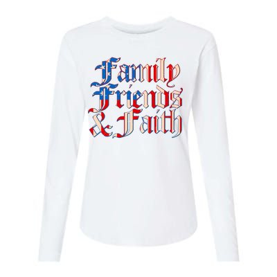 Family Friends & Faith Red White & Blue Womens Cotton Relaxed Long Sleeve T-Shirt