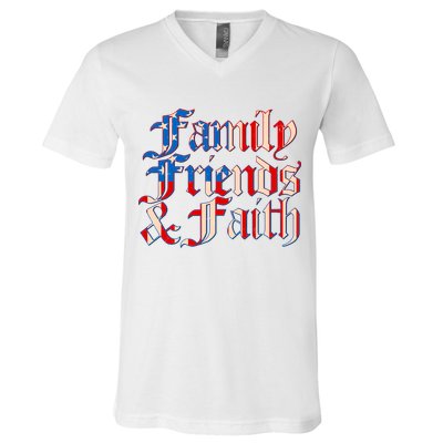 Family Friends & Faith Red White & Blue V-Neck T-Shirt