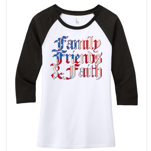 Family Friends & Faith Red White & Blue Women's Tri-Blend 3/4-Sleeve Raglan Shirt