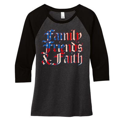 Family Friends & Faith Red White & Blue Women's Tri-Blend 3/4-Sleeve Raglan Shirt