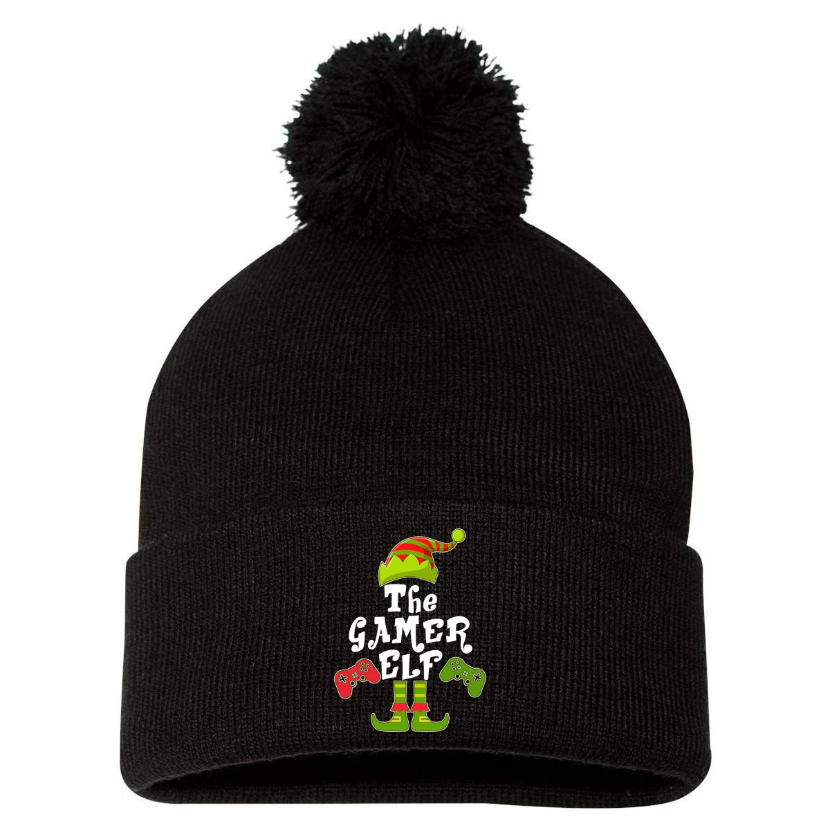 Family Matching Christmas The Gamer Elf Pom Pom 12in Knit Beanie