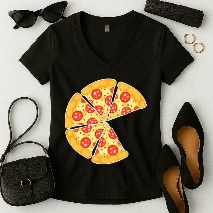 Family Matching Pizza With Missing Slice Parents Women's V-Neck T-Shirt