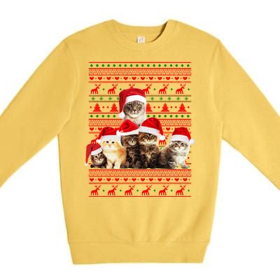 Family Of Kittens Ugly Christmas Sweater Premium Crewneck Sweatshirt