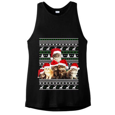 Family Of Kittens Ugly Christmas Sweater Ladies PosiCharge Tri-Blend Wicking Tank