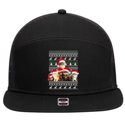 Family Of Kittens Ugly Christmas Sweater 7 Panel Mesh Trucker Snapback Hat