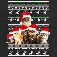 Family Of Kittens Ugly Christmas Sweater 7 Panel Mesh Trucker Snapback Hat