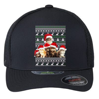 Family Of Kittens Ugly Christmas Sweater Flexfit Unipanel Trucker Cap