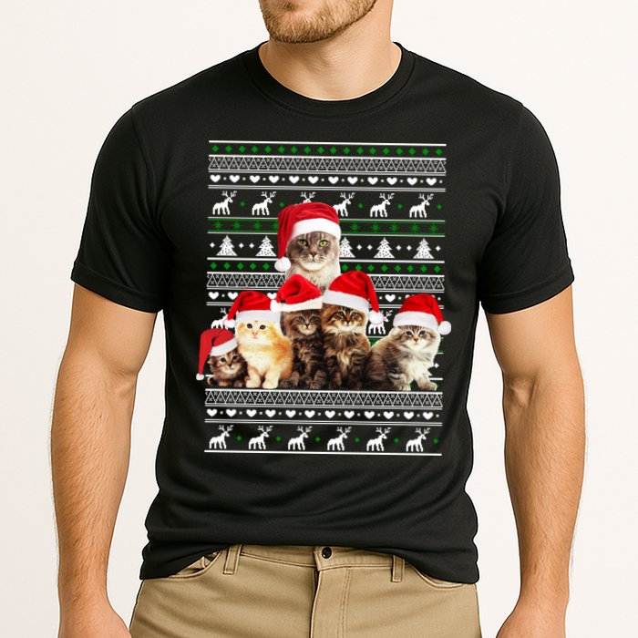 Family Of Kittens Ugly Christmas Sweater Cooling Performance Crew T-Shirt