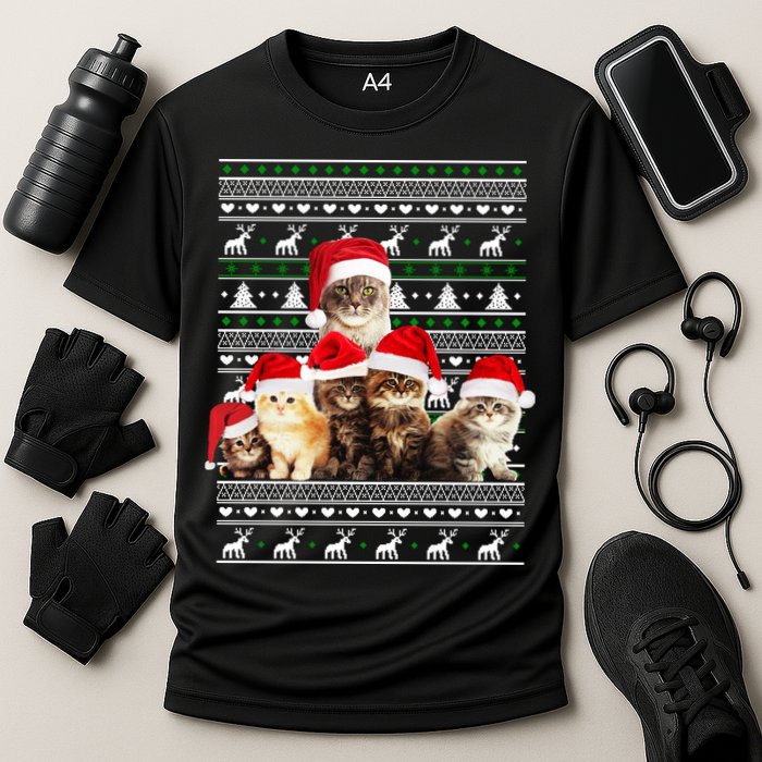 Family Of Kittens Ugly Christmas Sweater Cooling Performance Crew T-Shirt