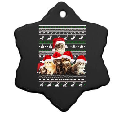 Family Of Kittens Ugly Christmas Sweater Ceramic Star Ornament