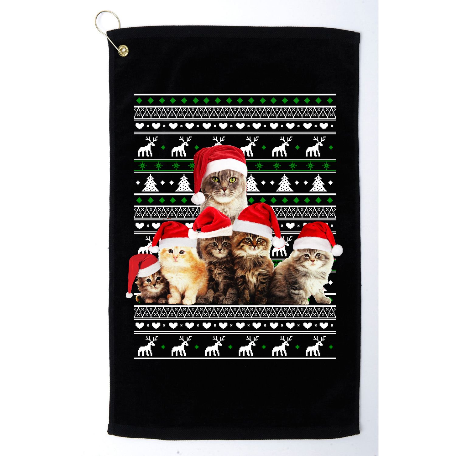 Family Of Kittens Ugly Christmas Sweater Golf Towel