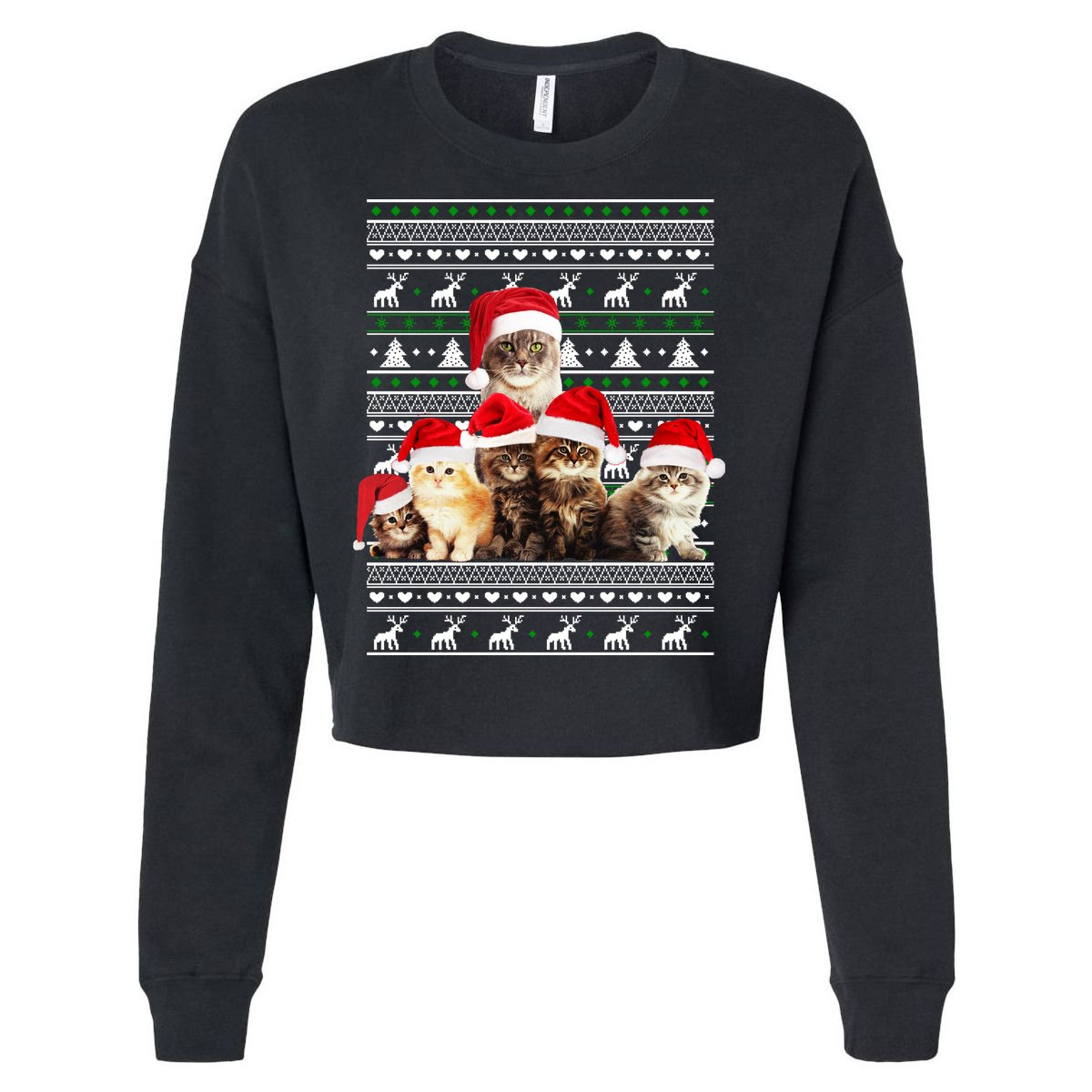 Family Of Kittens Ugly Christmas Sweater Cropped Pullover Crew
