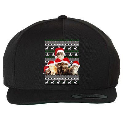 Family Of Kittens Ugly Christmas Sweater Wool Snapback Cap