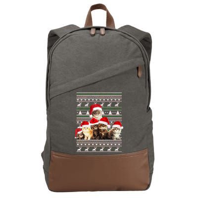 Family Of Kittens Ugly Christmas Sweater Cotton Canvas Backpack