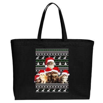 Family Of Kittens Ugly Christmas Sweater Cotton Canvas Jumbo Tote