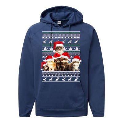 Family Of Kittens Ugly Christmas Sweater Performance Fleece Hoodie