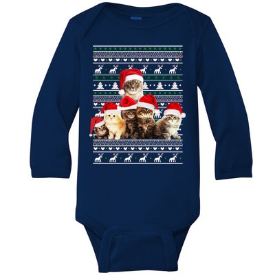 Family Of Kittens Ugly Christmas Sweater Baby Long Sleeve Bodysuit