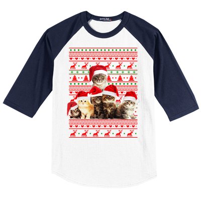 Family Of Kittens Ugly Christmas Sweater Baseball Sleeve Shirt