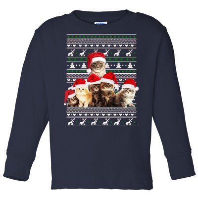 Family Of Kittens Ugly Christmas Sweater Toddler Long Sleeve Shirt