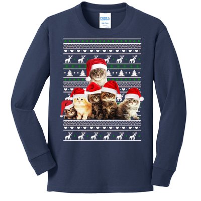 Family Of Kittens Ugly Christmas Sweater Kids Long Sleeve Shirt