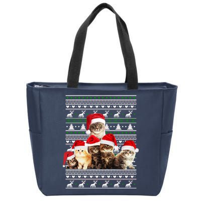 Family Of Kittens Ugly Christmas Sweater Zip Tote Bag