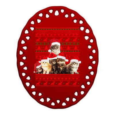 Family Of Kittens Ugly Christmas Sweater Ceramic Oval Ornament