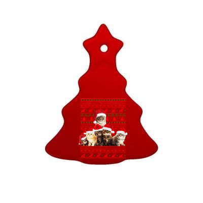 Family Of Kittens Ugly Christmas Sweater Ceramic Tree Ornament