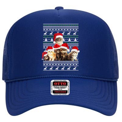 Family Of Kittens Ugly Christmas Sweater High Crown Mesh Back Trucker Hat