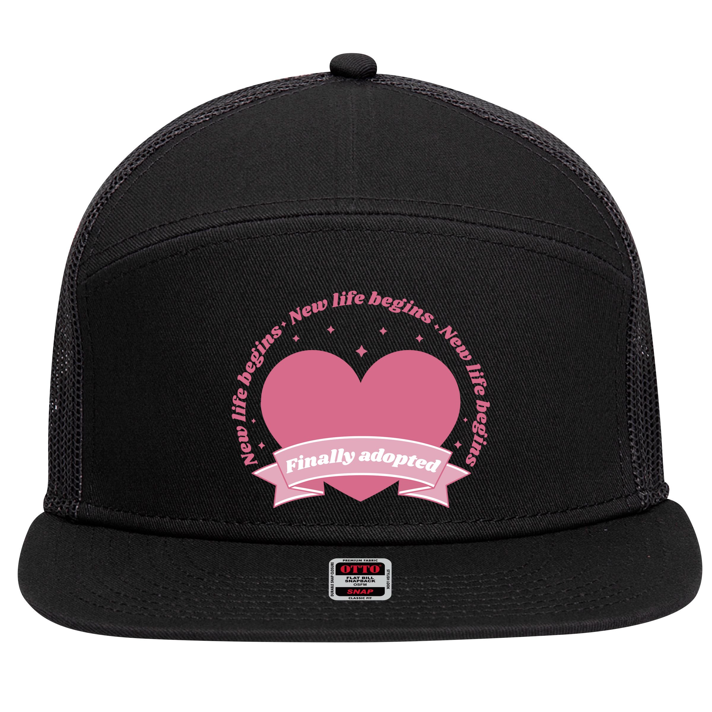 Finally Adopted New Life Begins 7 Panel Mesh Trucker Snapback Hat