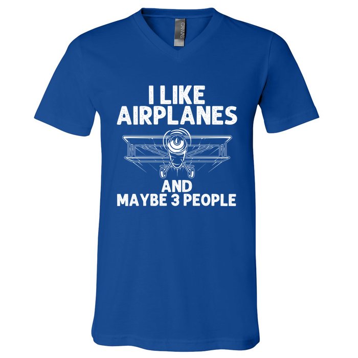 Funny Airplane Novelty Plane Aviation Pilot Gift V-Neck T-Shirt