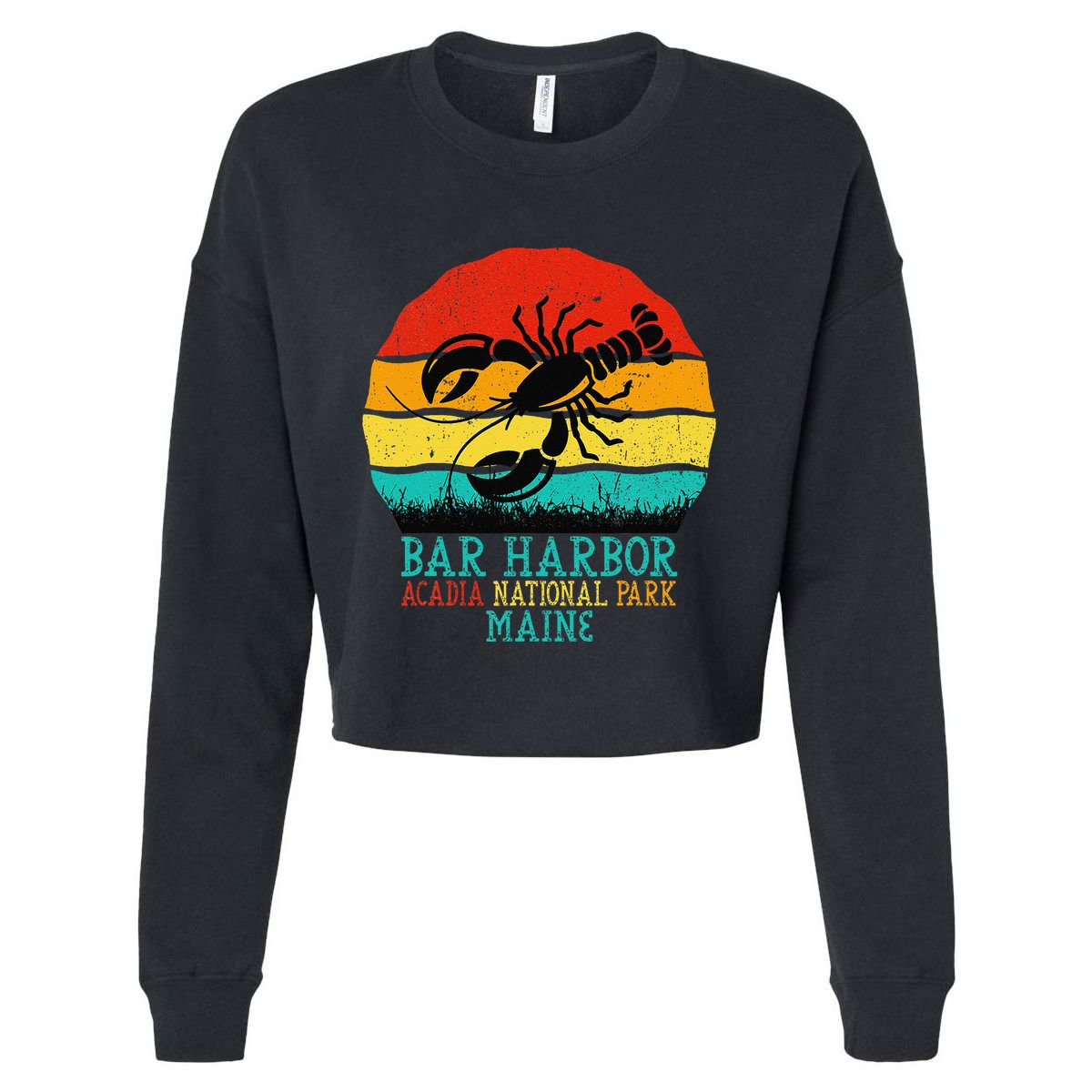 Funny Acadia National Park Bar Harbor Maine Vintage Lobster Cropped Pullover Crew
