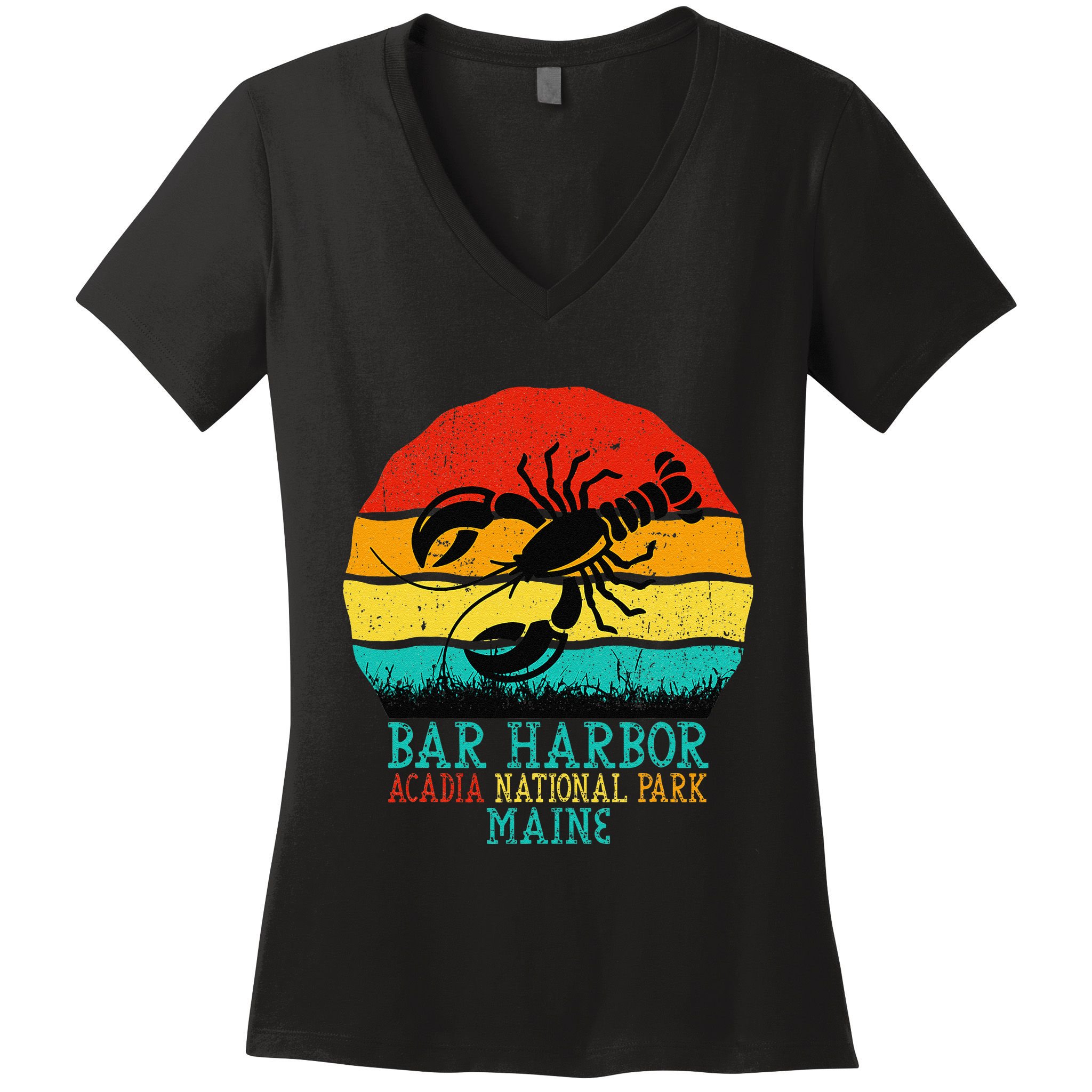 Funny Acadia National Park Bar Harbor Maine Vintage Lobster Women's V-Neck T-Shirt